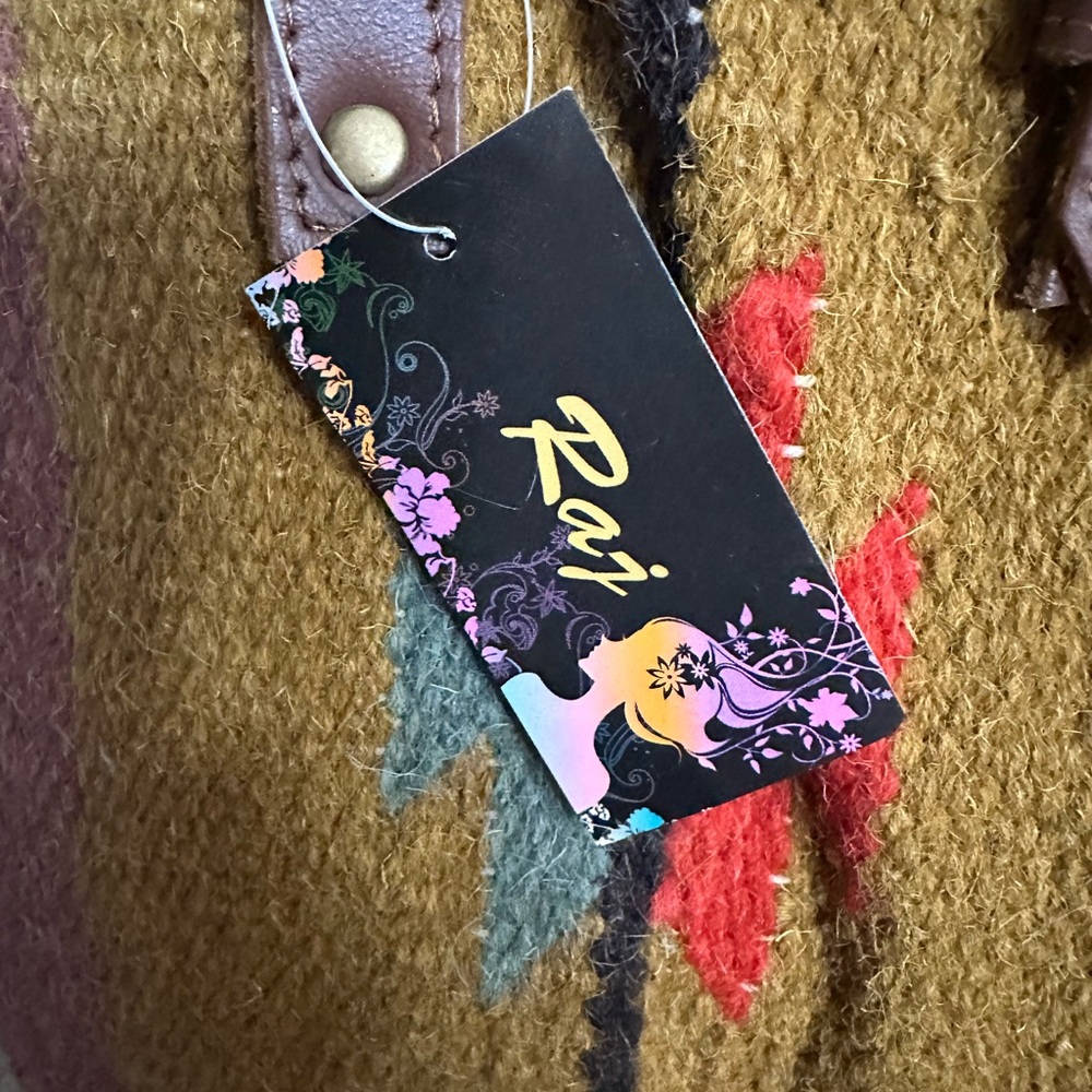 Raj woolen, cotton, leather boho bag tote. Vintage new with tags. Anthropologie - Picture 9 of 9